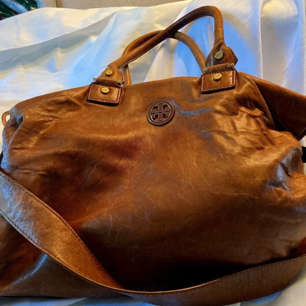 Tory Burch Tan Distressed Leather bag with Crossbody Strap